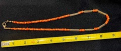 Salmon Coral Graduated Beaded Necklace Gold Tone Metal Spacers Vintage 18” 15g