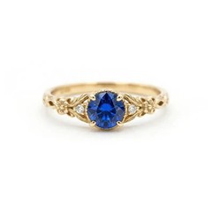 Vintage Wedding Ring for Her 14k Yellow Gold Plated Round Lab Created Sapphire