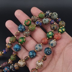 Ancient Venetian Style Mix Gabri Glass Beads Necklace 26in 10.7–13.7mm