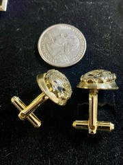 Vintage Gold Tone Etched Rickshaw Cufflinks Asian Chinoiserie Intaglio MCM