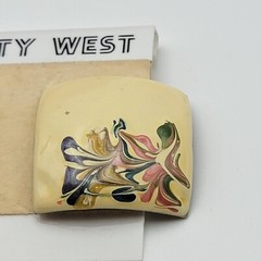 Vintage Floral Enamel Stud Earrings Beige/Multicolor Square Pierced Twenty West