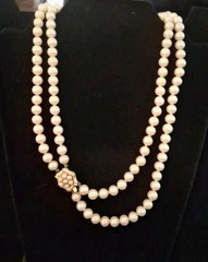 VTG Faux Pearl DoubleStrand Necklace With 18″ Lgth & Ornate Box Clasp 7mm Pearls
