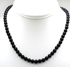 Vintage Black Onyx 6mm Round Beaded Necklace 12 KT GF Fishhook Clasp 16″