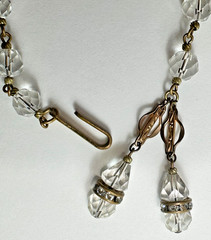 VINTAGE AURORA BOREALIS CRYSTAL RHINESTONE WATERFALL GOLD TONE NECKLACE