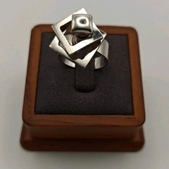 Vtg Modernist Moving Spinning Fidget Sterling Silver 925 Square Ring 8.25g