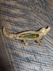 Vintage Goldtone Alligator Crocodile 3″ Rhinestone Brooch, Gorgeous!