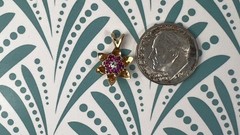 14K Solid Yellow White Gold Ruby Diamond Flower Pendant Necklace, Lab Ruby