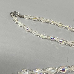 Heavy Crystal Glass Beaded Necklace Aurora Borealis Coated Faceted Long 23″