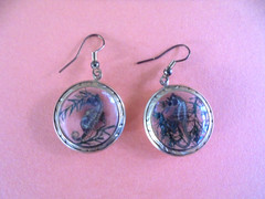 Vintage Seahorse w/ Seaweed Pierced Earrings Dome Bubble Dangle