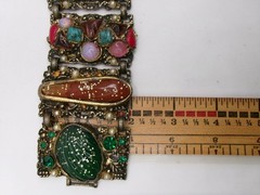 Attributed to Selro Selini Confetti Lucite Panel Bracelet w/Rhinestones, Pearls