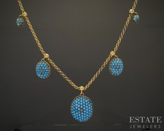 Antique Victorian 20k Yellow Gold Turquoise & Diamond Necklace 30g 17″L p23058