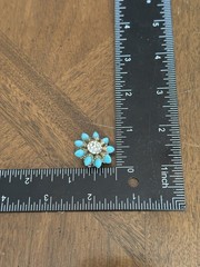 Vintage Mid-Century Turquoise Tone Clear Rhinestone Floral Brooch & Earrings Set