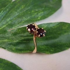 10K Garnet Ring, Vintage SEMCO, Two Stones Bypass Style, Yellow Gold