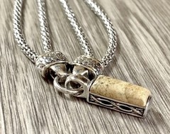 Designer Brighton 2 Strand Silver Magnetic Clasp Necklace, Jasper Pendant, 15.5”