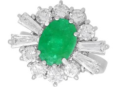 2.31Ct Emerald and 2.12Ct Diamond 18k White Gold Cluster Ring Circa 1970
