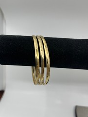 Vintage Gold Tone Bangle Bracelet Set 3 Etched Stackable Bangles Thin Slip On 8″