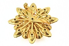 Spectacular Vintage Green Orange Navette Tri-Color Rhinestones Glass Brooch