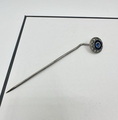 Antique Silver Tone Hat Stick Pin White Blue Glass Stones Unsigned Estate Read