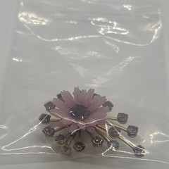 Vintage Pink Flower Sunburst Brooch Lavender Rhinestone Gold Tone Spray Pin