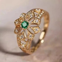Art Deco Style Round Emerald Lab Created Diamond Engagement 14K Gold Finish Ring