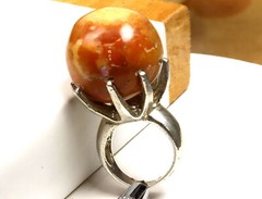 Hugh Natural Red Jasper Sphere Ball .925 Sterling Silver Ring #6.5 free resizin