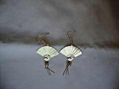 Vtg Chinese Phoenix & Crane Etched Folding Fan Sterling Silver 925 Hook Earrings