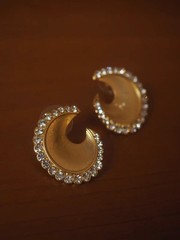 Gold Crystal Crescent Clip On Earrings Mid Century Statement Jewelry