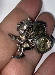 Brooch pin CYVRA fairy elf Pixie Imp abalone wings cast sterling Vintage Mint