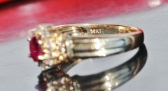 14k yellow gold ring 0.70ct natural, treated ruby diamond size 6.5 vintage 4.1gr