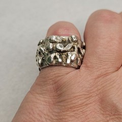 Vintage Brutalist Sterling Silver Abstract Figural Wide Band Ring Size 10 26.85g