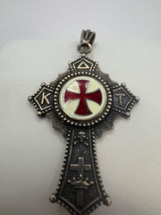 Vintage Red and White Inlay Enamel Sterling Silver Iron Maltese Cross