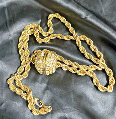 Vintage Rhinestone Slide Ball Charm Pendant necklace Gold Tone Iridescent