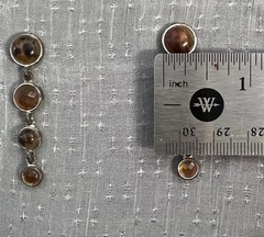 Vintage Silver Tone Dangle Drop Earrings l Round Brown Stones l 2in l 4 Gems