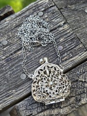 Vintage Arthur Pepper Purse Necklace Pendant Silver Tone Filigree Mini