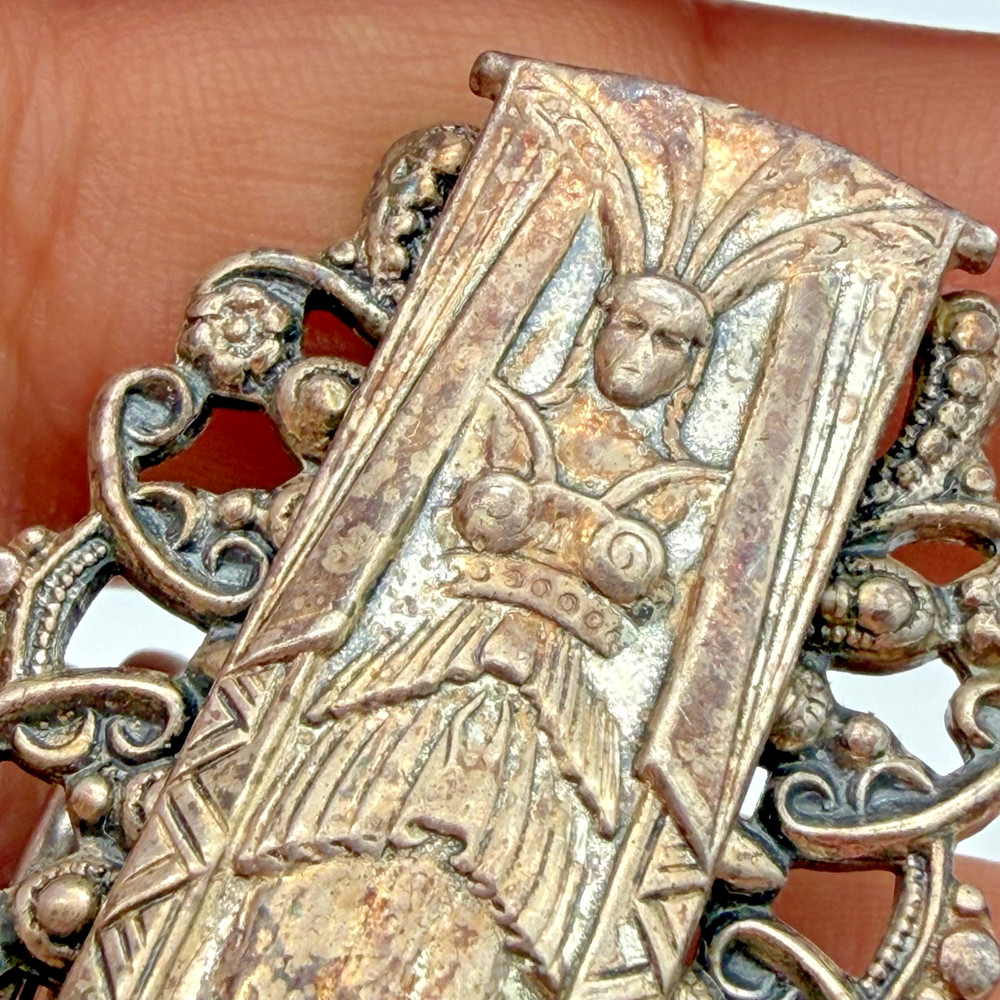 VTG Art Deco Egyptian Revival Goddess Earrings Pot Metal Statement 1.75″