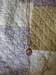 1928 Rose Gold Tone Purple Rhinestone Porcelain Pendant 27” Necklace