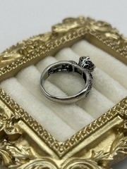 Vintage Gothic Black Stone Ring Size 7 Silver Tone Scroll Filigree Victorian
