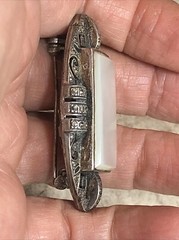 22. Art Deco Sterling Silver 925 MOP Marcasite Shadow Box Throat Pin 45mm, 17.3g