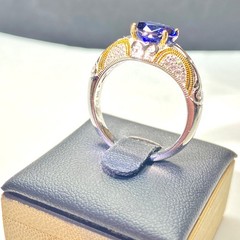 Vintage Sterling Silver Gold Plated Vanna K White & Blue CZ Ring Size 10