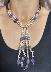 Amethyst & 2 MM Pearl Statement Piece 20 Inch Necklace