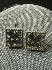 Vintage Open Scroll Silver Tone Square Dangle Drop Earrings Minimalist Career