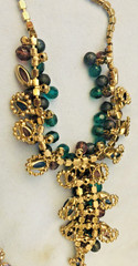 JULIANA by D&E “MARDI GRASS ” NECKLACE &CLIP EARRINGS PURPLE & GREEN BEADS DANGL
