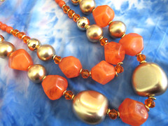 Orange Lucite Beads Necklace Double Strand Gold Orange Acrylic Beads Necklace