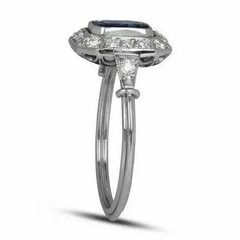 Art Deco Style Lab Created Sapphire Diamonds Bezel Engagement 14K Gold FN Rings
