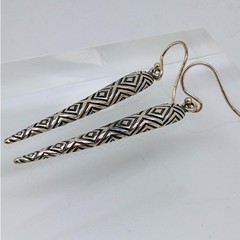 Vintage 90s Sterling Silver 925 Geometric Tribal Tattoo Dangle Earrings Thailand