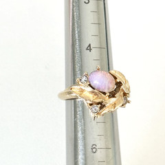 Vintage Avon Faux Fire Opal Rhinestone Leaves Gold Tone Adjustable Ladies Ring