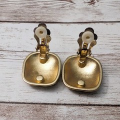 Vintage Clip On Earrings Rounded Square Irregular Gold Tone – Fair Condition