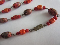 Vintage speckled art glass linked chain necklace , 24″ long