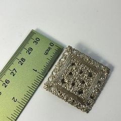 Scarf Clip Silver Tone Ornate Filigree Square Vintage 1.25in