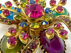 Vtg Selro Selini Dimensional Brooch Fruit Salad Flower Amazing Color Crystals